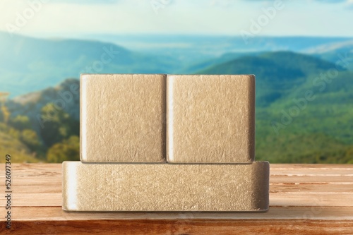 Cubes for calendar date text on wooden blocks with blurred background park. Calendar concept