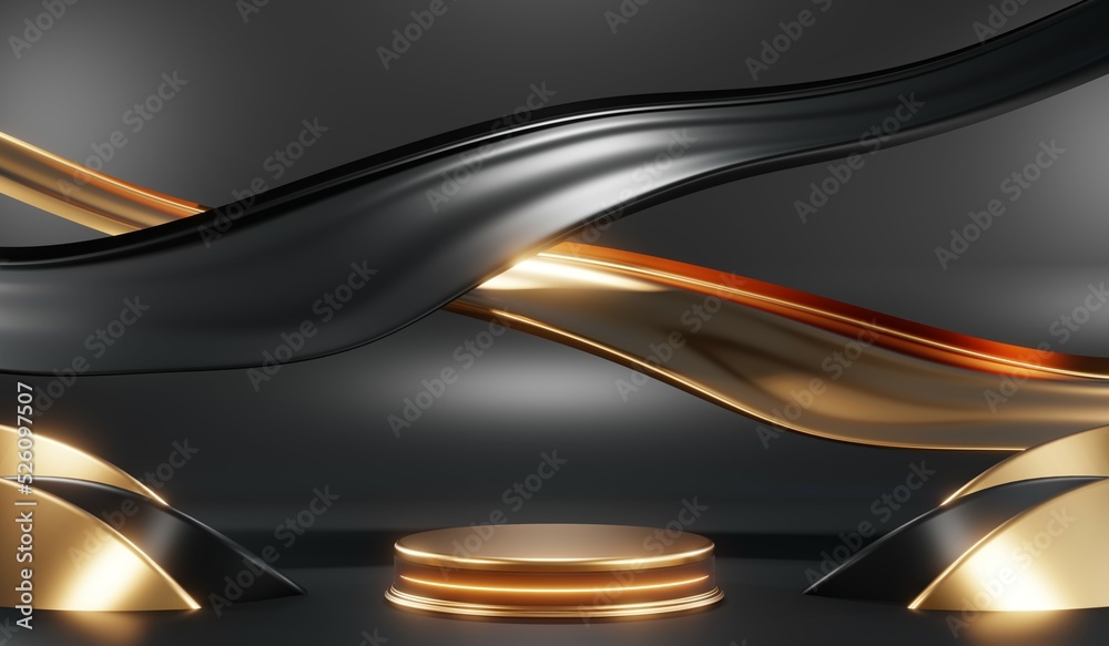 Fototapeta premium 3D rendering of blank product background for cream cosmetics Modern black podium background