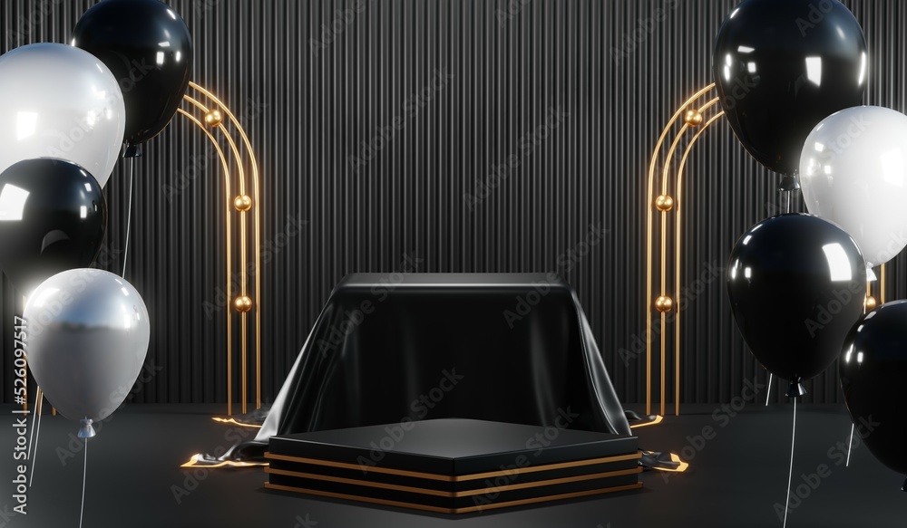 3D rendering of blank product background for cream cosmetics Modern black podium background 3D rendering of blank product background for cream cosmetics Modern black podium background