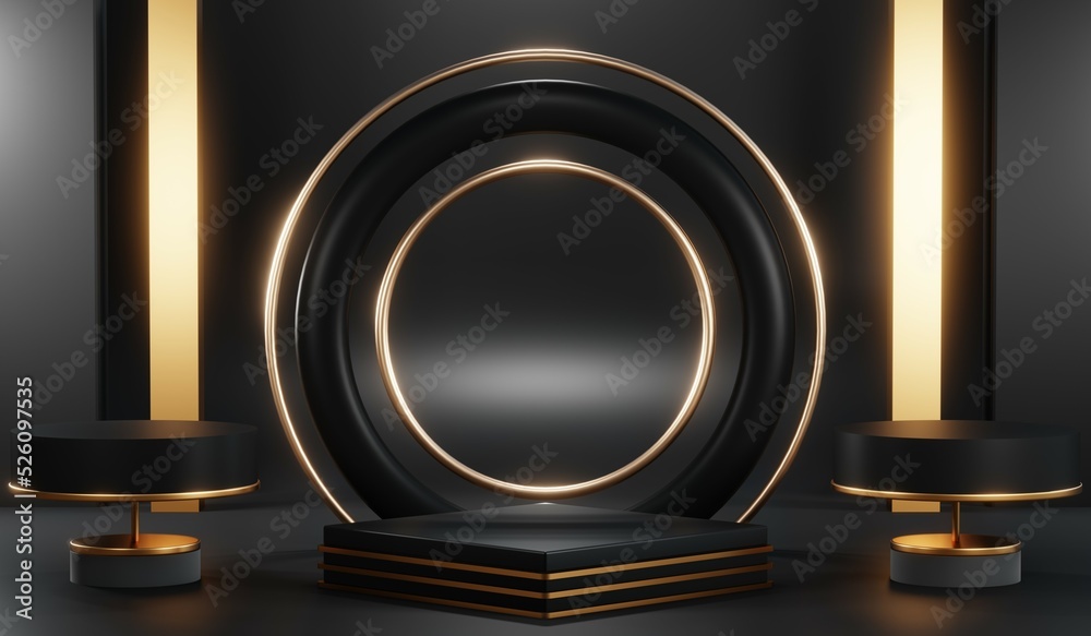 3D rendering of blank product background for cream cosmetics Modern black podium background 3D rendering of blank product background for cream cosmetics Modern black podium background
