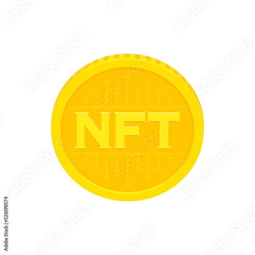 NFT（非代替性トークン）の刻印が入ったコイン - 仮想通貨やブロックチェーンのイメージ素材
