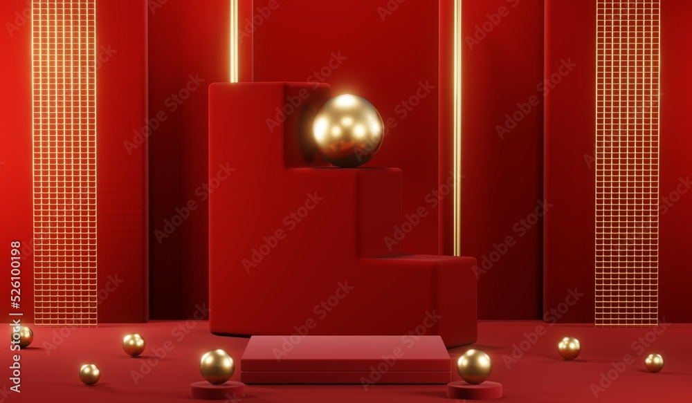 3D rendering of blank product background for cream cosmetics Modern red podium background 3D rendering of blank product background for cream cosmetics Modern red podium background