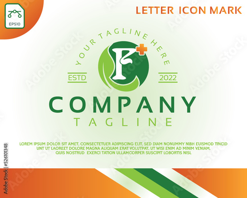 Creative letter F and health care green leaf logo design template