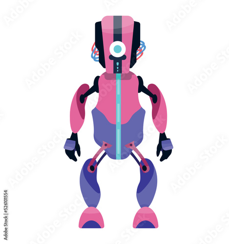 Robot isolated. Futuristic, fictional cyborg, artificial intelligence android. Alien, fantastic machine. Flat vector illustration.