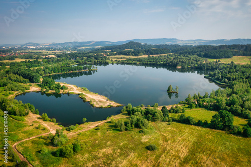 Beautiful summer scenery with the lake in Lower Silesia. Poland