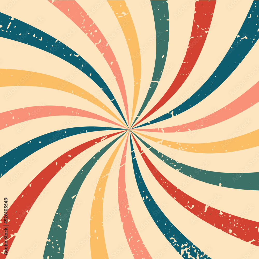 Retro background with rotating, spiral stripes in the center. Vector illustration
