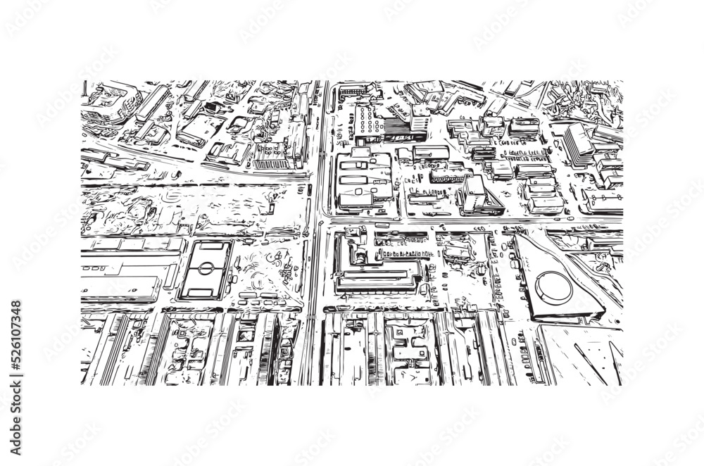 Obraz premium Building view with landmark of Nuuk is the capital of Greenland. Hand drawn sketch illustration in vector.