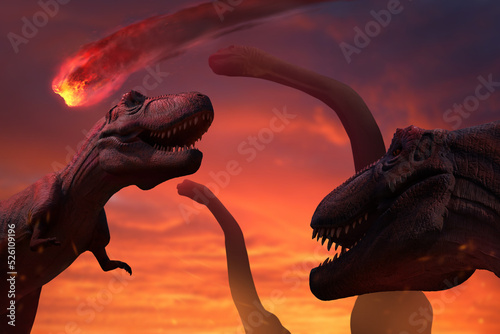 Extinction of the dinosaurs when a large asteroid hits earth theme concept. © funstarts33