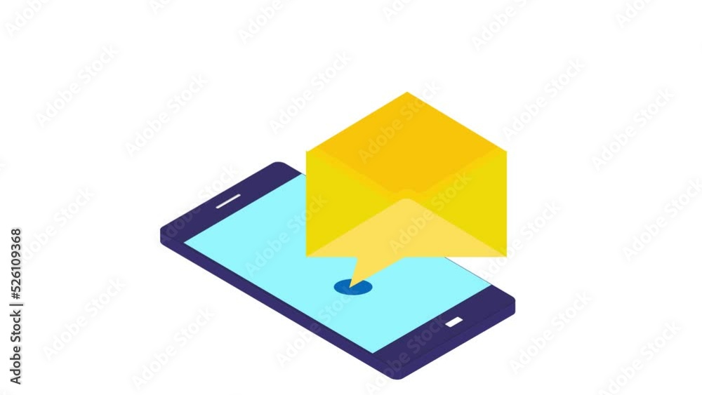 Email marketing concept in which email is received on a smart phone by advertising campaign animation Email marketing concept in which email is received on a smart phone by advertising campaign animation