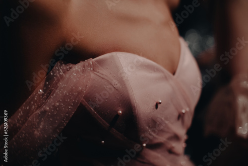 Fotobehang An Elegant Detail Of An Evening Pink Designer Dress On A Female Figure