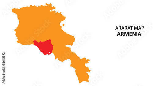 Ararat State and regions map highlighted on Armenia map.
