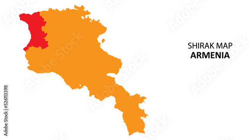 Shirak State and regions map highlighted on Armenia map.