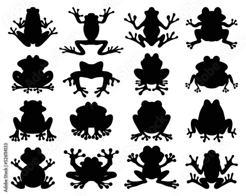Black silhouettes of frogs on a white background	