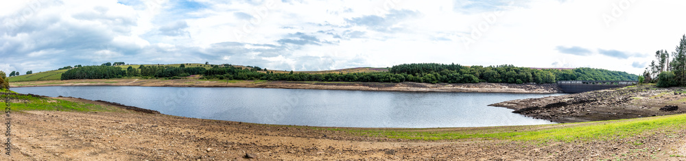 Very low water levels Thruscross Reservoir August 2022, North Yorkshire, England, United Kingdom