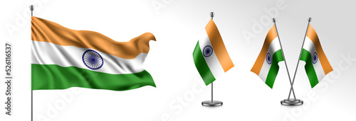 Set of India waving flag on isolated background vector illustration