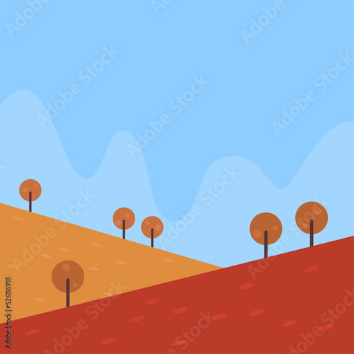 autumn landscape vector illustration with bright blue sky