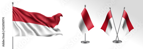 Set of Indonesia waving flag on isolated background vector illustration