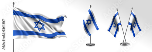 Set of Israel waving flag on isolated background vector illustration photo