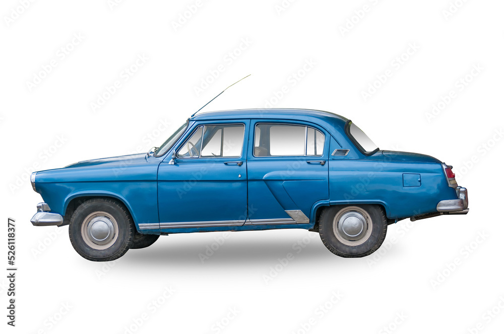 Old-fashioned car isolated on white background