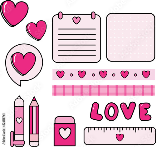 Set of stationery with pink color theme. 