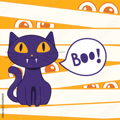 Peek a boo violet cat on gauze background.