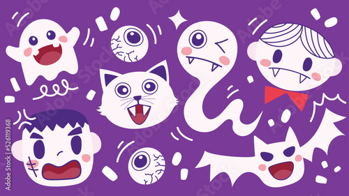 Set of Cute Sticker doodle halloween theme.