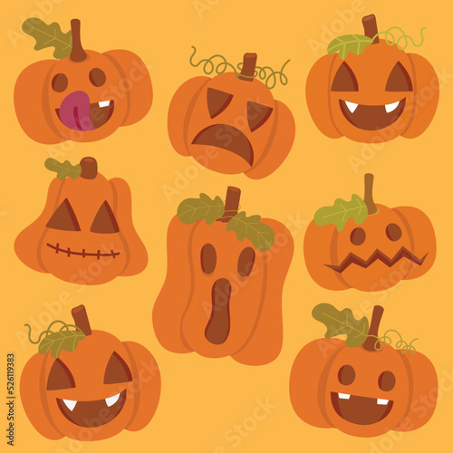 Cute doodle pumpkin with various face.