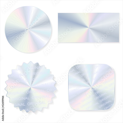 Collection of hologram stickers or labels with holographic texture