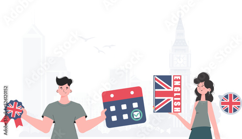 The concept of learning English. Man and woman English teacher. trendy style. Vector illustration.