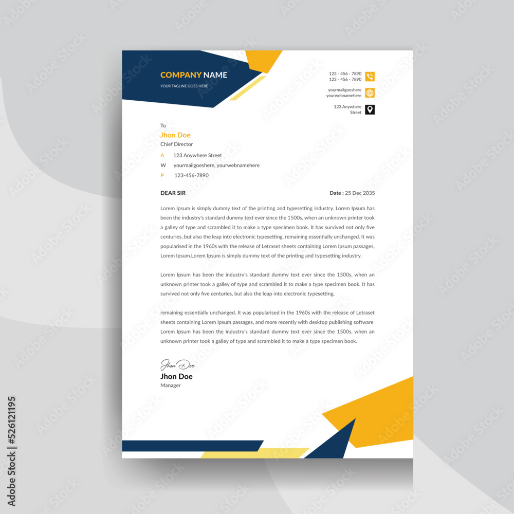 Corporate letterhead Design Template, Yellow and Blue Fully Editable
