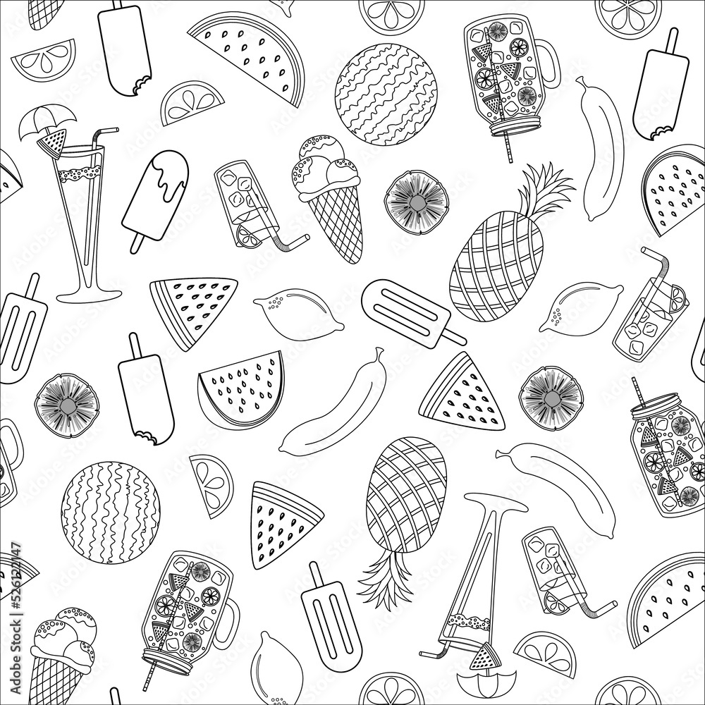 Seamless tartan plaid pattern in Summer , Ice Cream , Fruit
