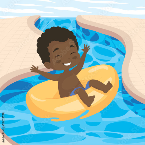 afro boy in water park