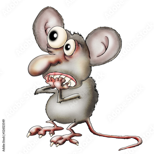 a scared mouse shaking with fear. cartoon caricature on a white background.