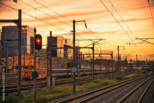 Photography railway in the sunset