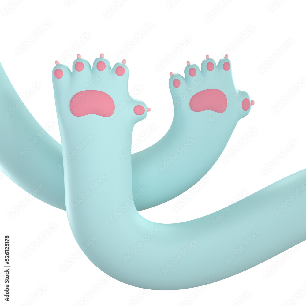 Pet paw sign. cat hand. Hello. 3D rendering on transparent background Pet paw sign. cat hand. Hello. 3D rendering on transparent background