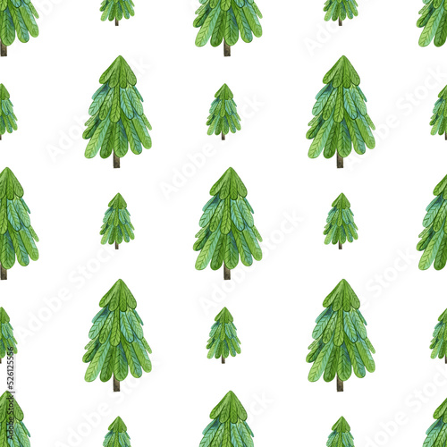 Watercolor Christmas trees seamless pattern isolated on transparent background. Winter holidays green pattern.