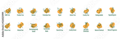 gmo, no paraben, natural, no pesticides, vegan, gluten free, cruelty free, biodegradable, organic, natural fragrance, silicon , nitrate, toxic, palm oil free, local grown, no harsh chemicals