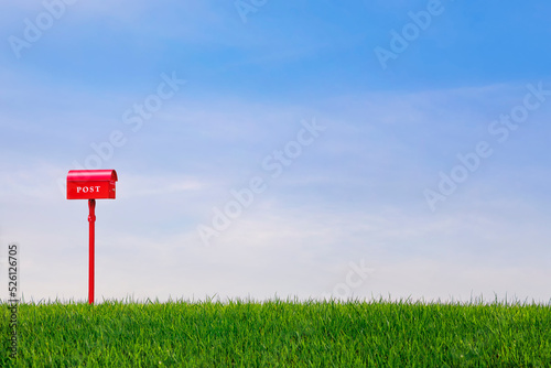 Принти на полотні blue hills, sky and red postbox