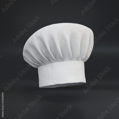 White chef's hat floating on a black background, 3d render