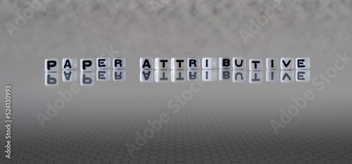 paper attributive word or concept represented by black and white letter cubes on a grey horizon background stretching to infinity
