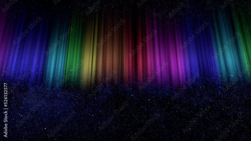 Aurora Borealis sky rainbow space night 3D illustration.