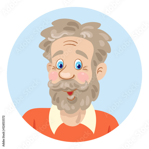 Portrait of a man with a beard and mustache. Avatar icon in a circle. Isolated on white background. Flat style. Vector illustration.