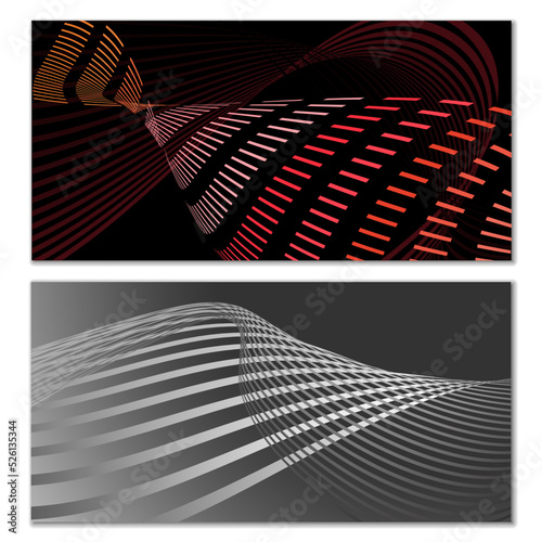 Wavy lines or ribbons. Multicolored striped gradient. Creative unusual background with abstract gradient wave lines for creating trendy banner, poster. Vector eps