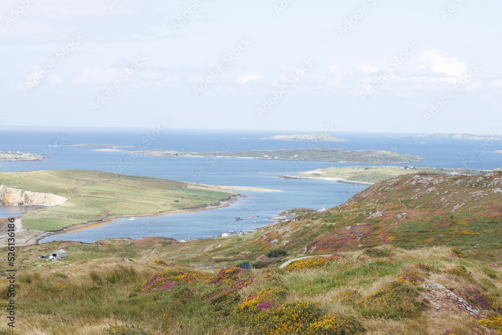 view of the sea from the wild atlantic way sky road at Clifden