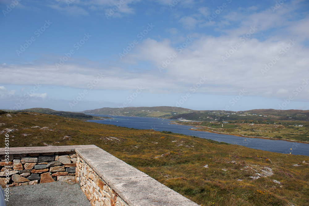 view of the coast from the Alcock and Brown memorial in Clifden in Ireland