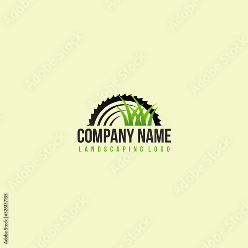 brush cutter blade and grass vector for landscape business logo