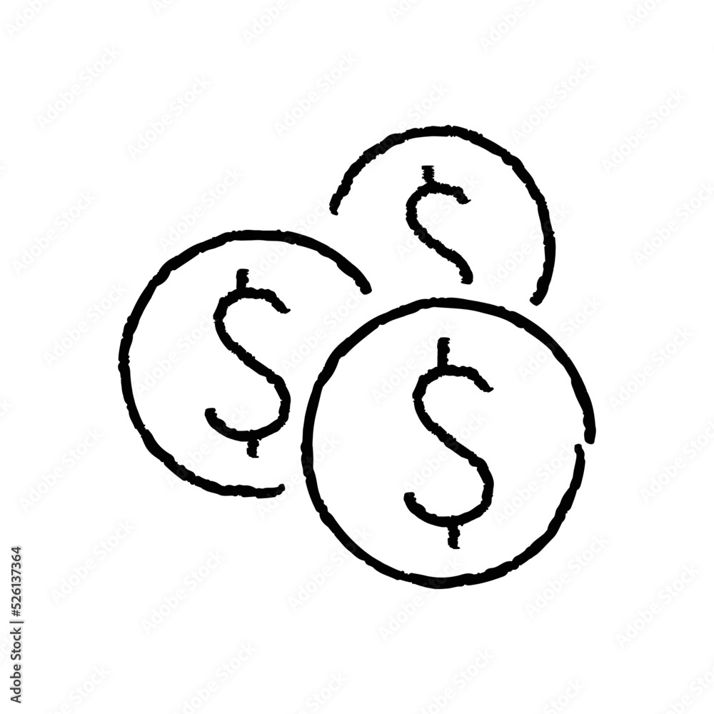 Coins money hand-drawn icon vector graphic illustration Coins money hand-drawn icon vector graphic illustration