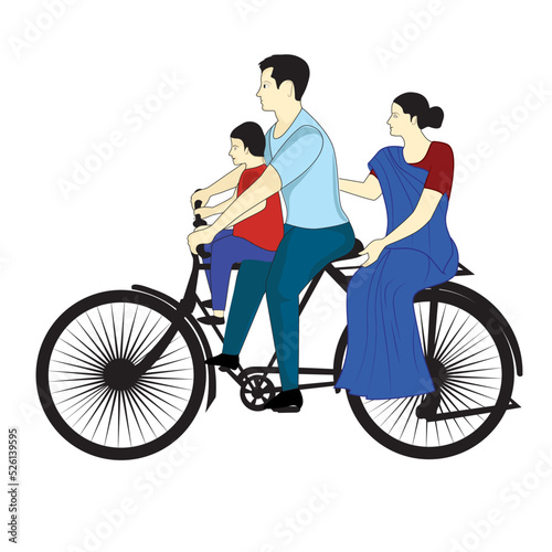 Colorful Indian Family on bicycle