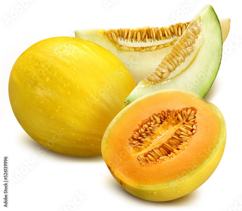 Diferentes tipos de melões em fundo branco