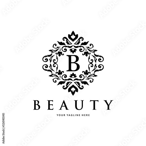 floral vector and initial B for beauty salon monogram logo
